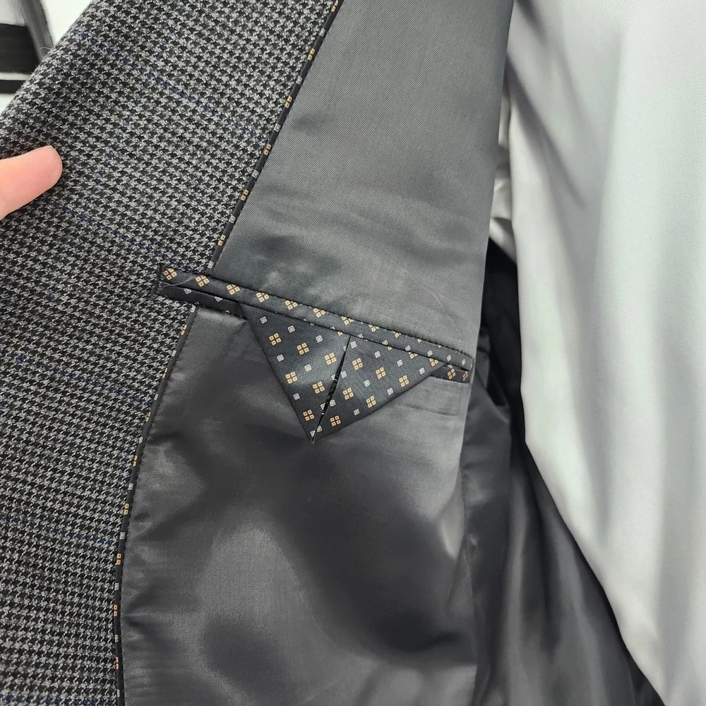 CHAPS‎ Grey Blue Houndstooth Two Button Sport Coat Mens 46R Casual Office Blazer